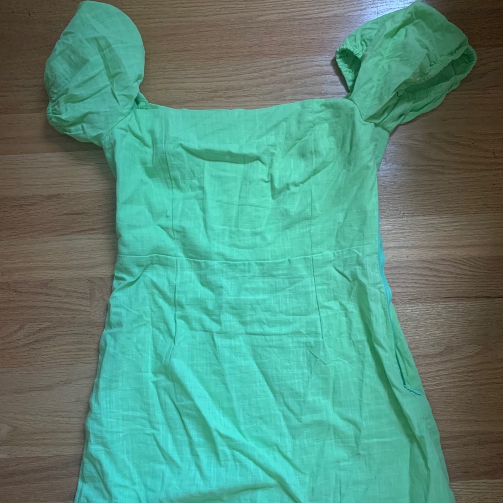 Green Puff Sleeve Off-the-shoulder Dress